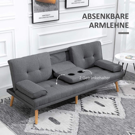 Dark gray 3-seater sofa bed with folding table & cup holder