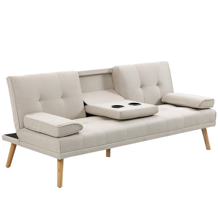 Scandi Design Linen-Look 3-seat sofa bed, with folding table