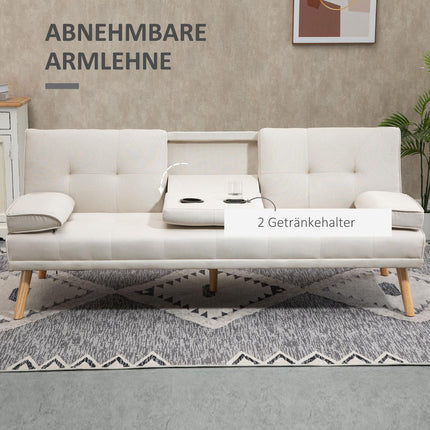 Scandi Design Linen-Look 3-seat sofa bed, with folding table