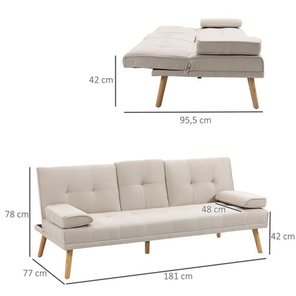 Scandi Design Linen-Look 3-seat sofa bed, with folding table