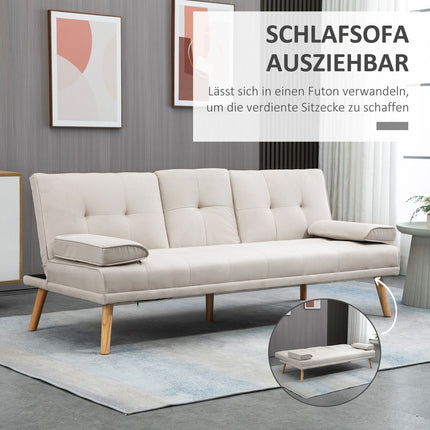 Scandi Design Linen-Look 3-seat sofa bed, with folding table