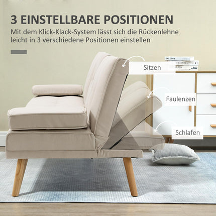 Scandi Design Linen-Look 3-seat sofa bed, with folding table