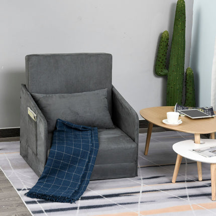 Simple gray sofa bed with washable cover and side pockets