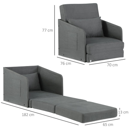 Simple gray sofa bed with washable cover and side pockets