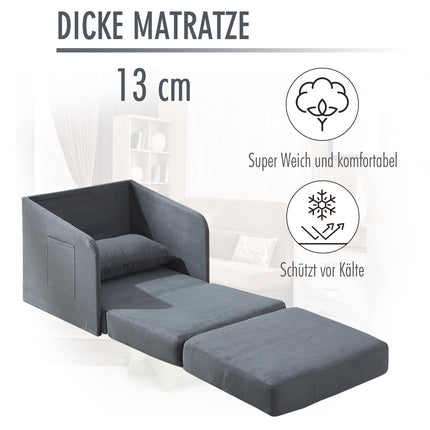 Simple gray sofa bed with washable cover and side pockets
