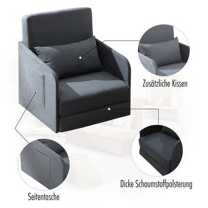 Simple gray sofa bed with washable cover and side pockets