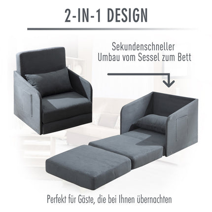 Simple gray sofa bed with washable cover and side pockets