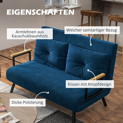 Blue Velvet sofa bed, adjustable backrest, folding design