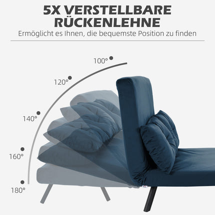 Blue Velvet sofa bed, adjustable backrest, folding design