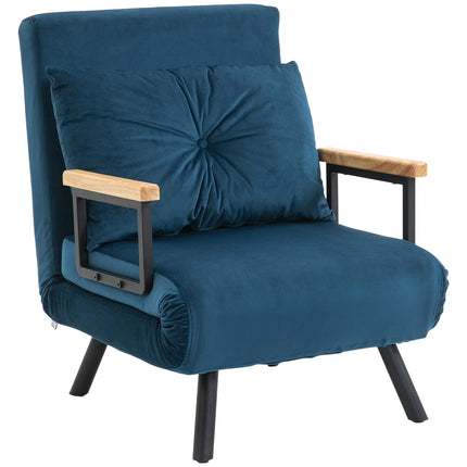 Blue Velvet Sofa Bed - Adjustable backrest, 63x73x81cm