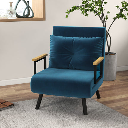 Blue Velvet Sofa Bed - Adjustable backrest, 63x73x81cm