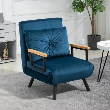 Blue Velvet Sofa Bed - Adjustable backrest, 63x73x81cm