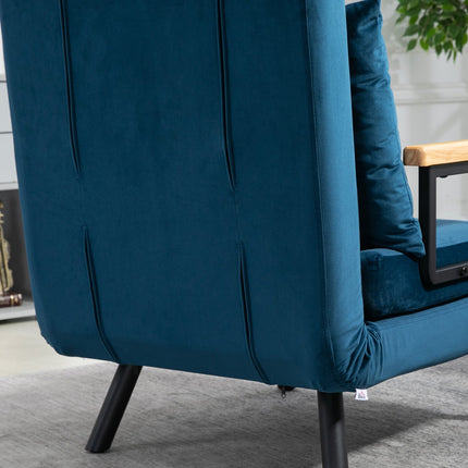 Blue Velvet Sofa Bed - Adjustable backrest, 63x73x81cm