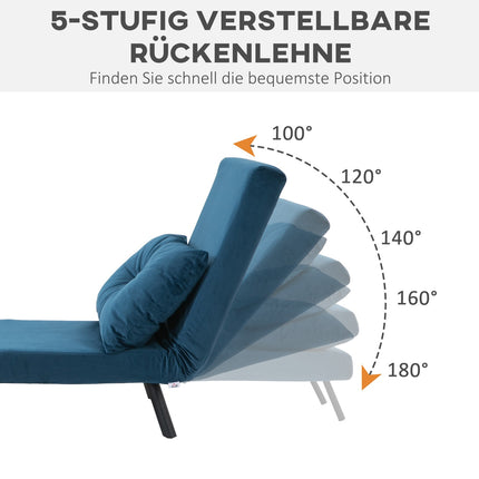 Blue Velvet Sofa Bed - Adjustable backrest, 63x73x81cm