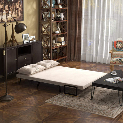 Folding sofa bed in velvet look, adjustable, beige, 102x73x81 cm