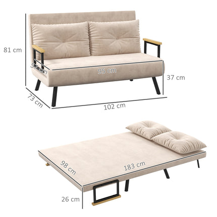 Folding sofa bed in velvet look, adjustable, beige, 102x73x81 cm