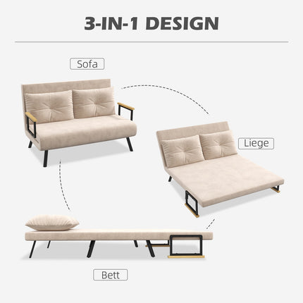 Folding sofa bed in velvet look, adjustable, beige, 102x73x81 cm