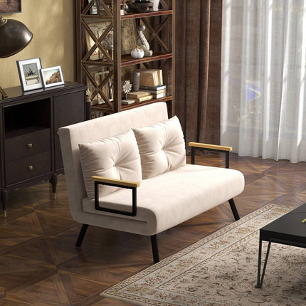 Folding sofa bed in velvet look, adjustable, beige, 102x73x81 cm