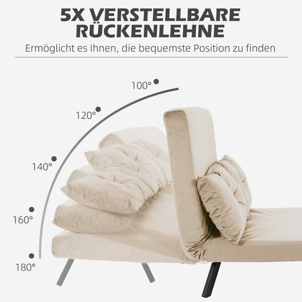 Folding sofa bed in velvet look, adjustable, beige, 102x73x81 cm