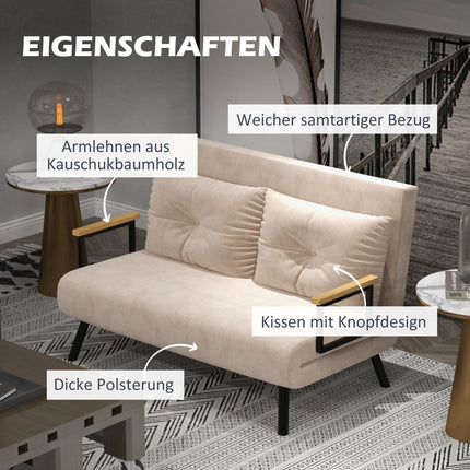 Folding sofa bed in velvet look, adjustable, beige, 102x73x81 cm