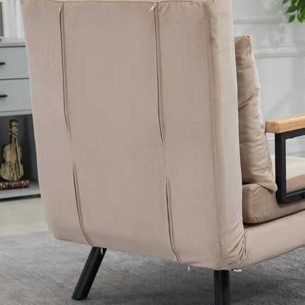 Sofa bed with adjustable backrest, velvet look, beige