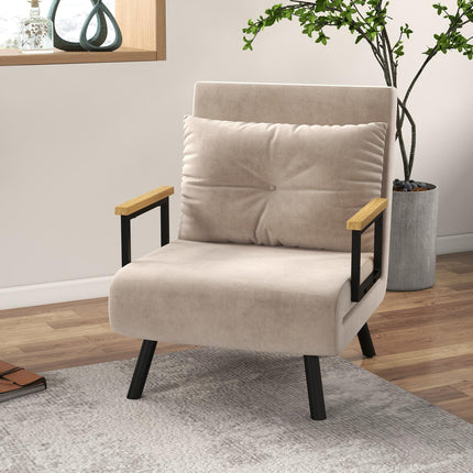 Sofa bed with adjustable backrest, velvet look, beige