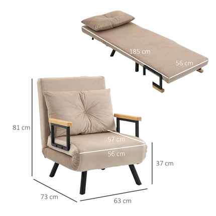 Sofa bed with adjustable backrest, velvet look, beige