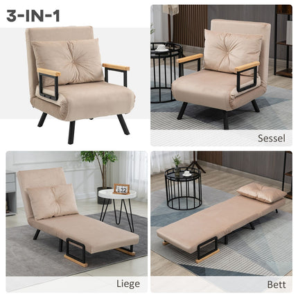 Sofa bed with adjustable backrest, velvet look, beige