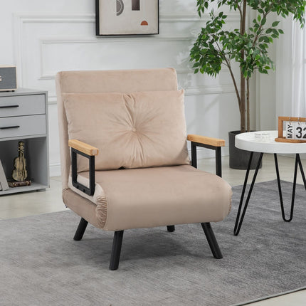 Sofa bed with adjustable backrest, velvet look, beige