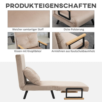 Sofa bed with adjustable backrest, velvet look, beige