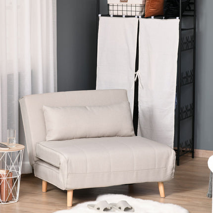 Folding sofa bed with adjustable backrest, linen look