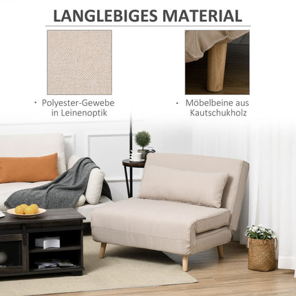 Folding sofa bed with adjustable backrest, linen look