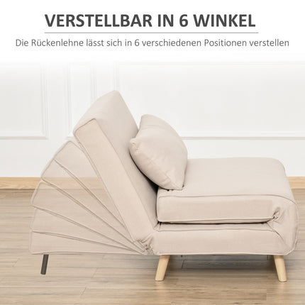 Folding sofa bed with adjustable backrest, linen look
