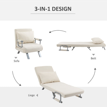 3-in-1 cream sofa bed with armrests, foldable mattress