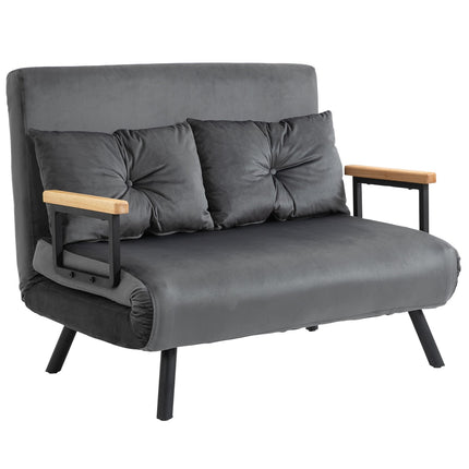 Dark gray velvet sofa bed with storage and cushion