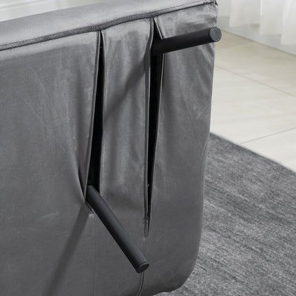 Dark gray velvet sofa bed with storage and cushion
