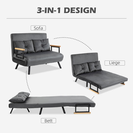 Dark gray velvet sofa bed with storage and cushion