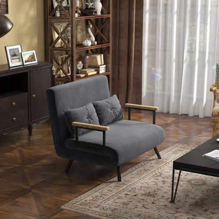 Dark gray velvet sofa bed with storage and cushion