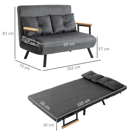 Dark gray velvet sofa bed with storage and cushion