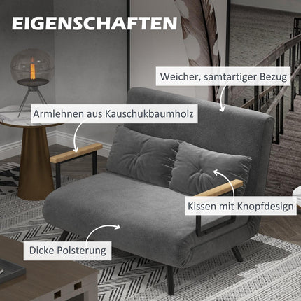 Dark gray velvet sofa bed with storage and cushion
