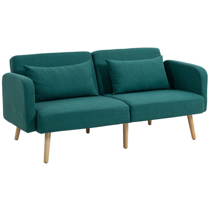 Sofa Bed with Adjustable Backrest, Linen Look, Green