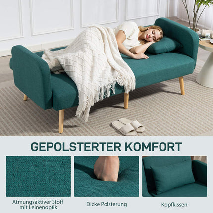 Sofa Bed with Adjustable Backrest, Linen Look, Green