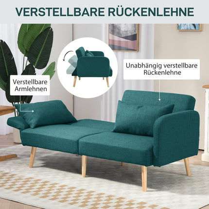 Sofa Bed with Adjustable Backrest, Linen Look, Green