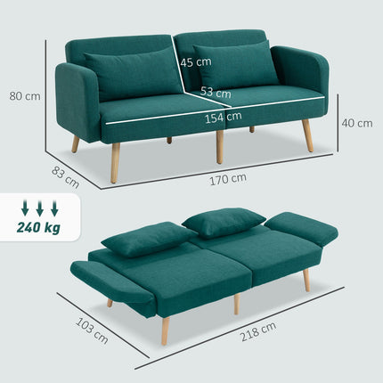 Sofa Bed with Adjustable Backrest, Linen Look, Green
