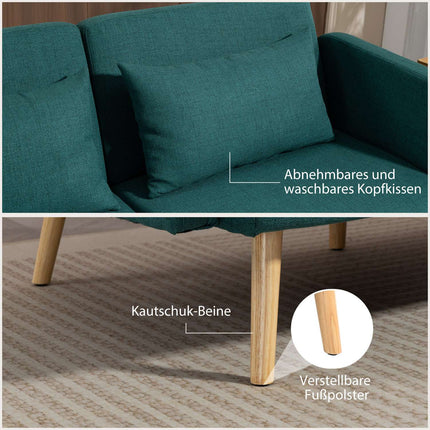 Sofa Bed with Adjustable Backrest, Linen Look, Green