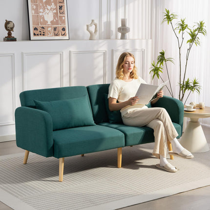 Sofa Bed with Adjustable Backrest, Linen Look, Green