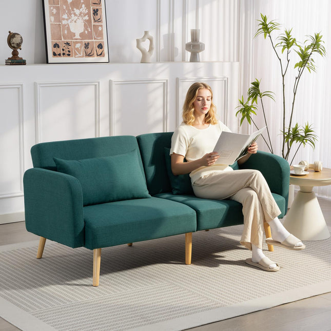 Slaapbank met verstelbare rugleuning, linnenlook, groen