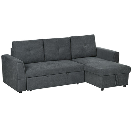Sofa Bed with Chaise, 3-Seater, Dark Gray