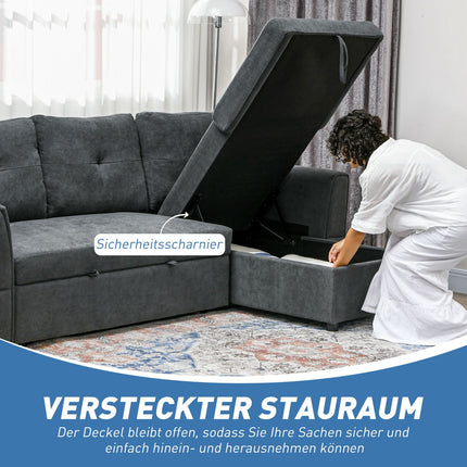 Sofa Bed with Chaise, 3-Seater, Dark Gray