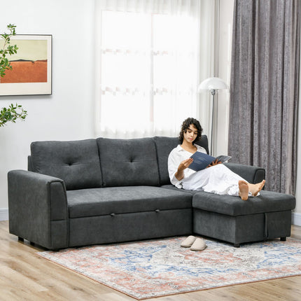 Sofa Bed with Chaise, 3-Seater, Dark Gray